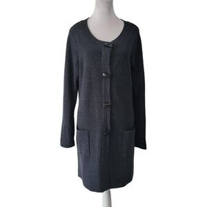 Ellen Tracy Size XL Long Line Merino Wool Cardigan Charcoal Gray Pockets